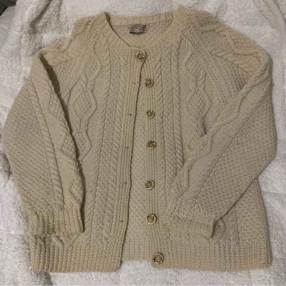 vintage wales oversized wool cable knit cardigan